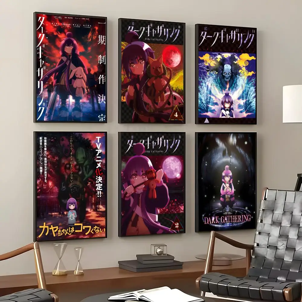 Anime Dark Gathering Poster Self-Adhesive Waterproof Wall Stickers, Coffee Bar Home Wall Decor