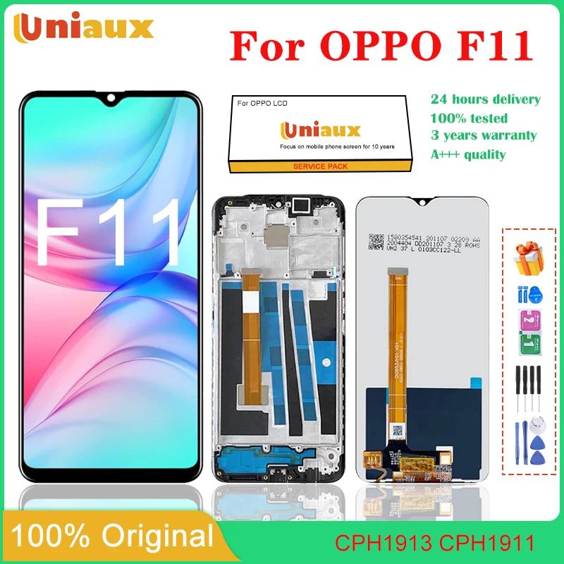 

Оригинальный сенсорный ЖК-экран 6,3 дюйма для OPPO F11, дигитайзер с рамкой для OPPO F11 CPH1913 CPH1911, ЖК-экран