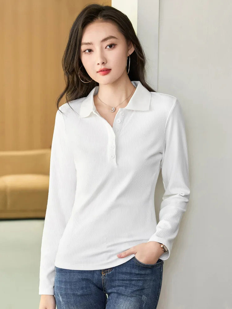 New Polo Shirt Women Spring Autumn Long Sleeve Cotton Golf Clothes Sportswear Casual Tops Tees Buttons Female T-shirt Black