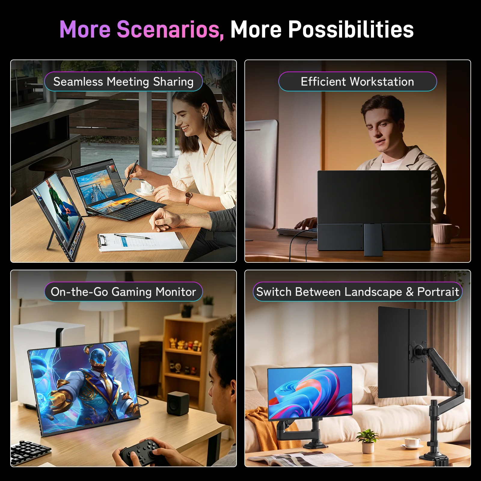 HOWENS 16 Inch 2K OLED Portable Gaming Monitor 120Hz 0.1ms 400Nit DCI-P3 Secondary Display For MacBook Phone PS5 Xbox Office view 5