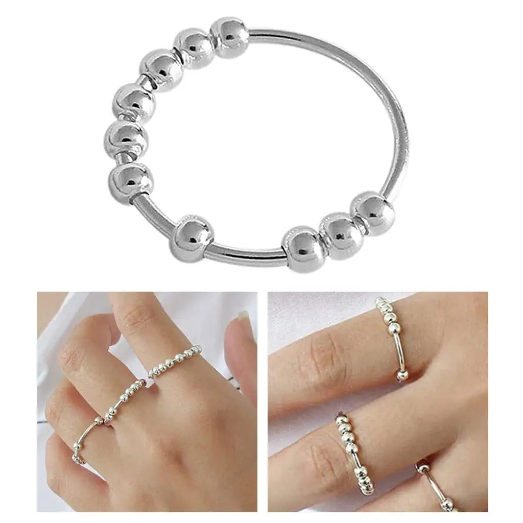 Silver Rotating Anti-Stress Ring, Anti-Stress Sensory Toy for Women,