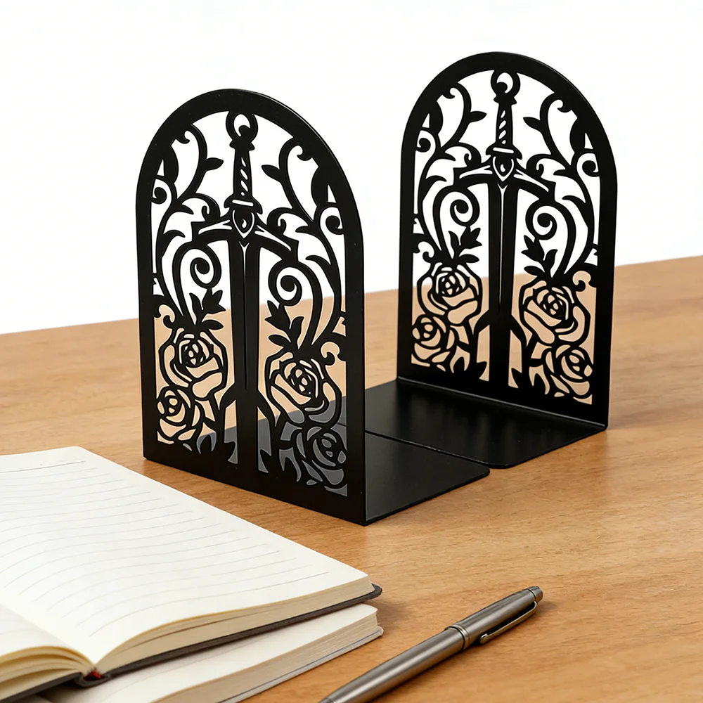 Sword Metal Bookends for Shelves, Modern Decorative Heavy Duty Study Book Support Stoppers for Office 5.3