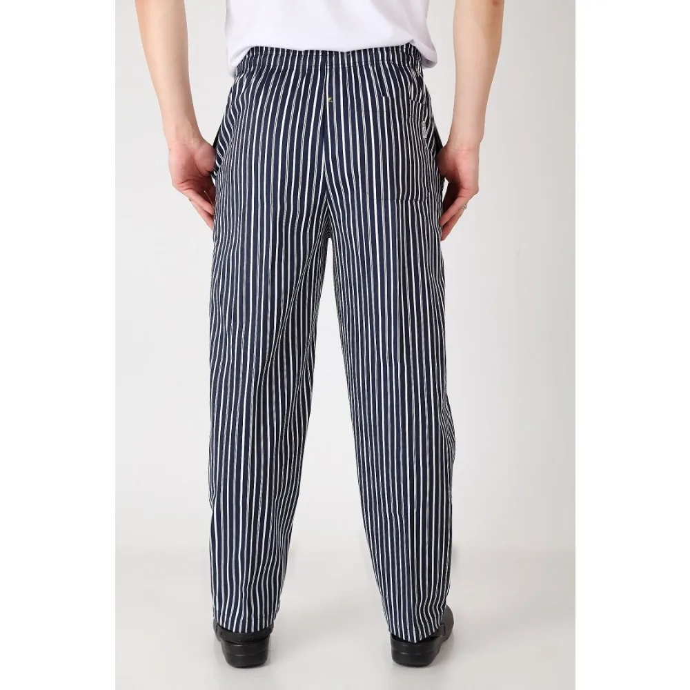 Pantalon de chef avec taille élastique – Pantalon de travail de cuisine à rayures noires et blanches pour hommes et femmes, uniforme de restaurant respirant pour cuisiniers