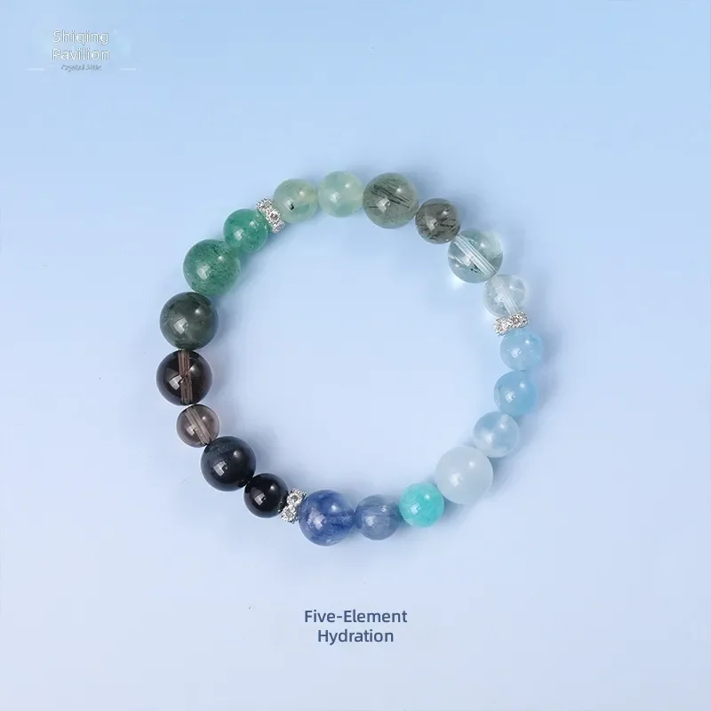 Natural White Ghost White Asai Crystal Bracelet Sandalwood Five Elements Supplementary Gold White Bracelet Women's Water