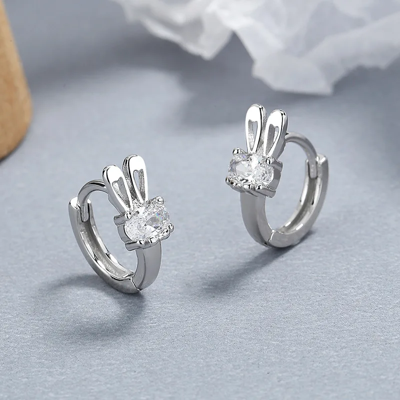 TrustDavis Meisjes 925 Sterling Zilver Schattige Konijn CZ Tiny Hoepel Oorbellen voor Meisjes Bruiloft Fijne S925 Sieraden DS3930