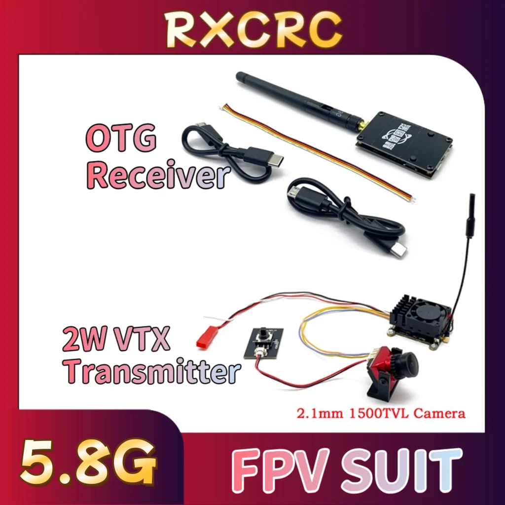 RXCRC 5.8G  2W 48CH VTX Transmitter Camera1500TVL 19*19mm,OTG Receiving 720*480px 56CH.For RC Multicopter FPV Drone Part.