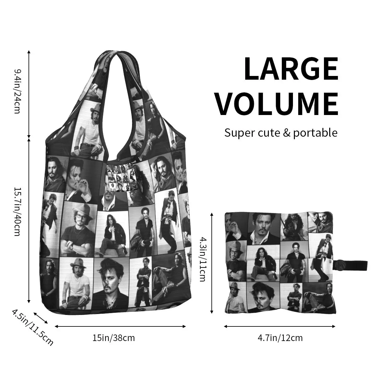 Johnny Depp Collage Shopping Bag Reusable Grocery Tote Bags Ripstop Large Capacity Recycling Bags Washable Handbag