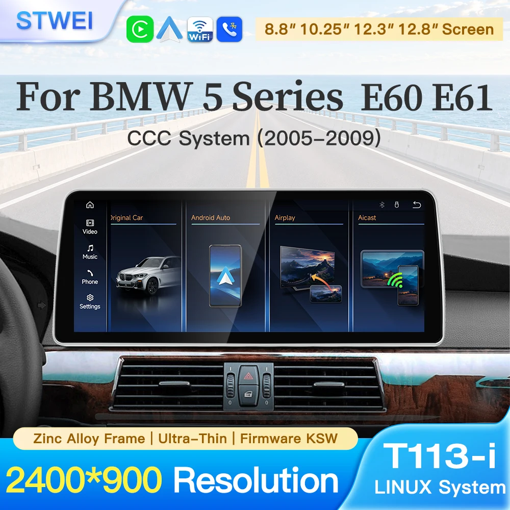stwei 2026 Linux System 10.25 12.3 12.8inch Screen For BMW 5 Series E60 E61 E90 E91 CCC Wireless CarPlay Auto Video Players