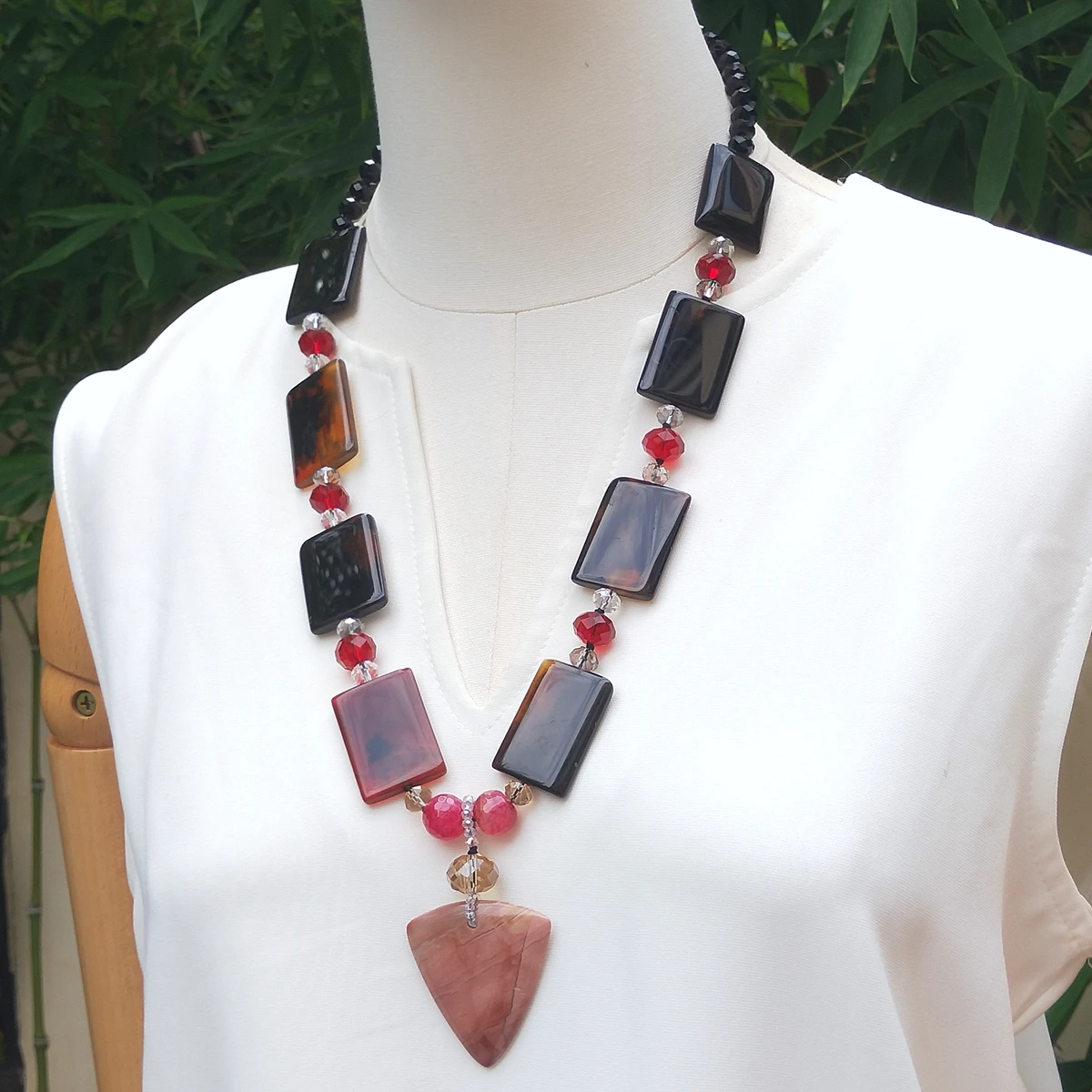 Lii Ji Real Stone Brown Color Agate Crystal Jasper Pendant Necklace 67cm Stock Sale Women Jewelry Gift