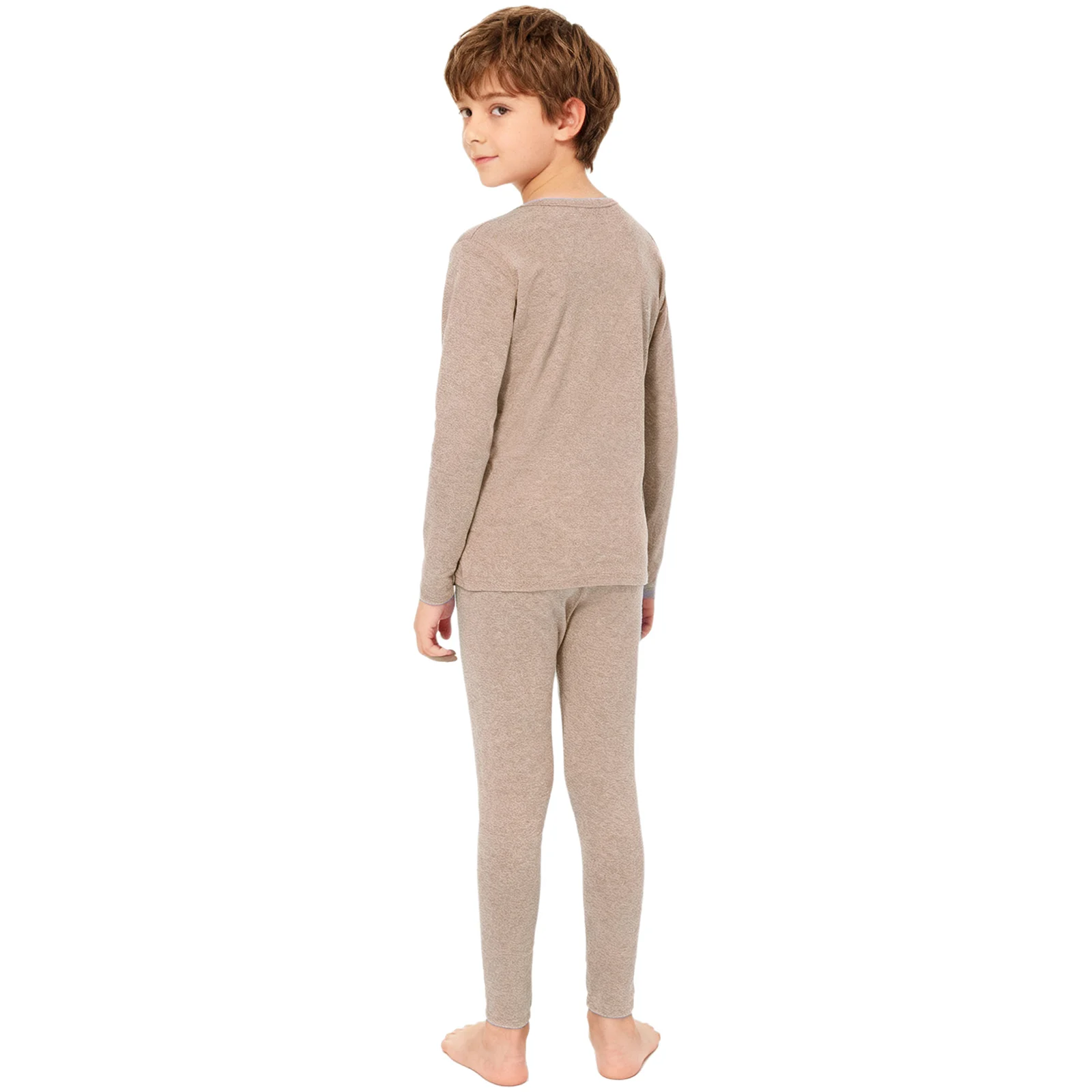 Kids Boys Girls Lightweight Thermal Underwear Set Nightwear Homerwear Round Neck Long Sleeve Top with Elastic Waistband Leggings