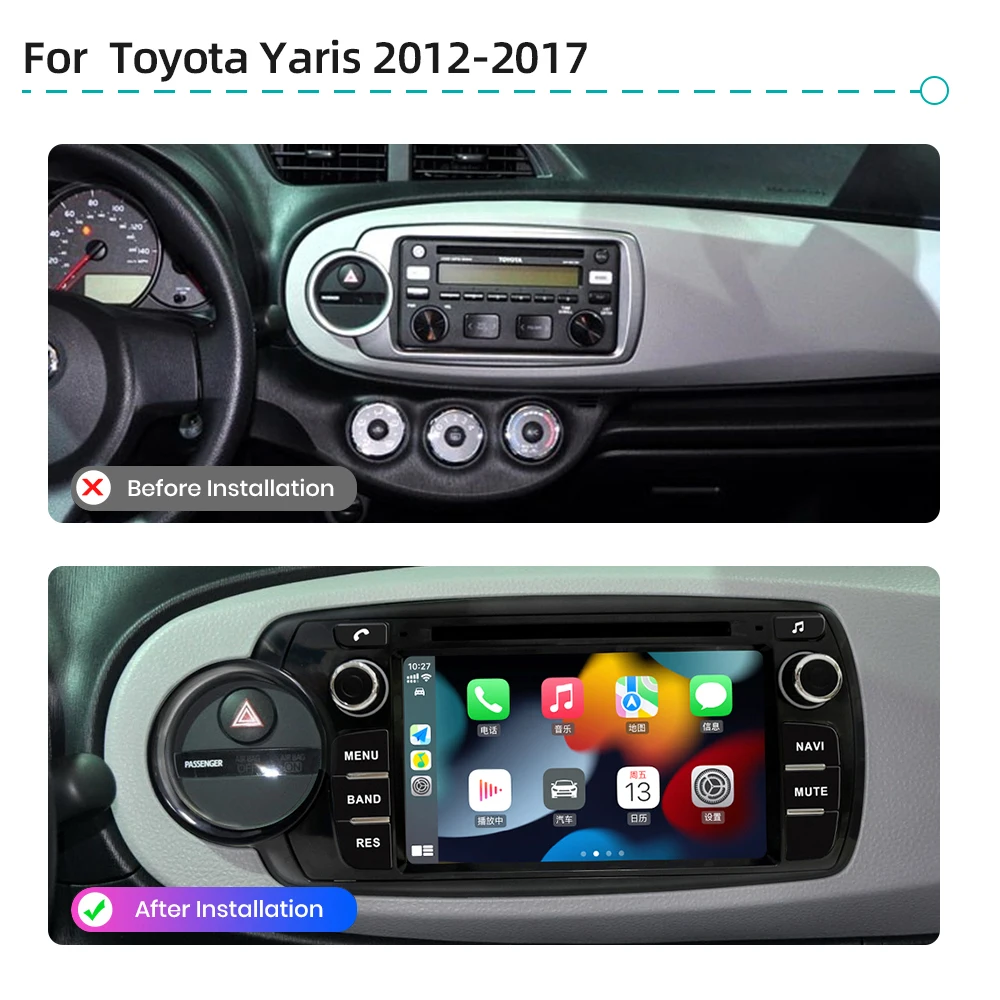 12G 256G Car Multimedia Player Android 13.0 CarPlay GPS Navigation 4G WiFi Bluetooth RDS Car Radio For Toyota Yaris 2012-2017