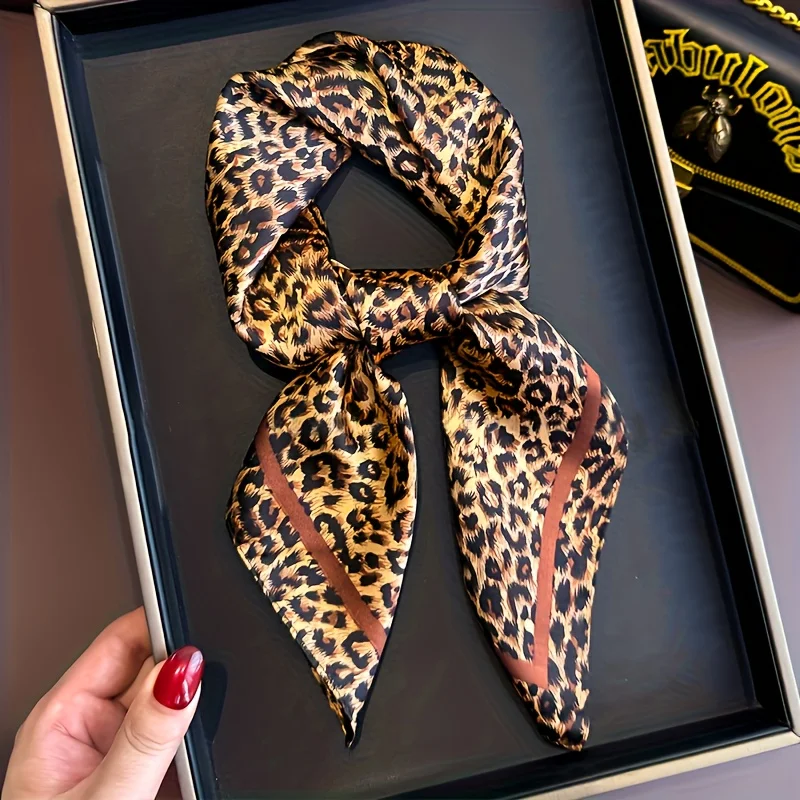 

Элегантный женский квадратный платок с леопардовым принтом — золотисто-коричневый, роскошная текстура, дышащий и прочный, с бахромой, для повседневного использования