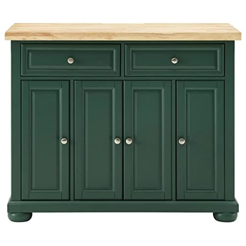 

Kitchen Island Solid Wood Top Butcher Block Storage Drawers Cabinets Wheels Classic Green Coffee Tea Bar Prep Serving Space