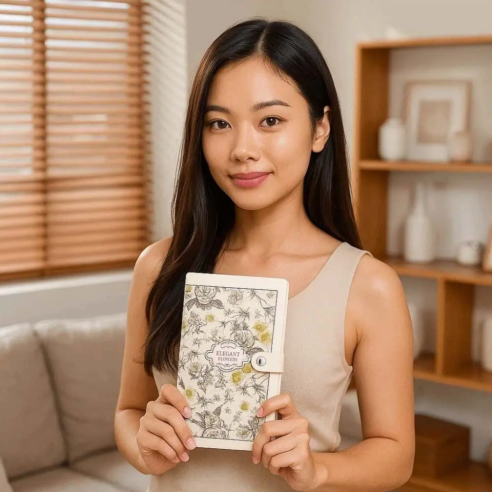 دفتر ملاحظات بزر A6 للمال مضاد للرذاذ وزهرة الماء مطبوع عليه دفتر الأستاذ للميزانية النقدية والخطة اليومية ومنظم الوقت كتاب توفير جلدي #3