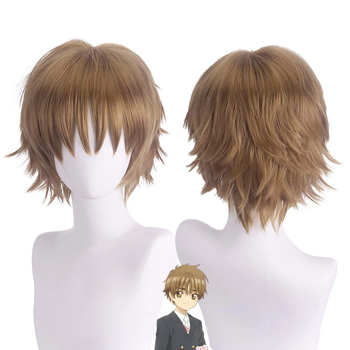 الرجال أنيمي بطاقة الآسر كوس Syaoran لي تأثيري براون مقاومة للحرارة شعر مستعار اصطناعي