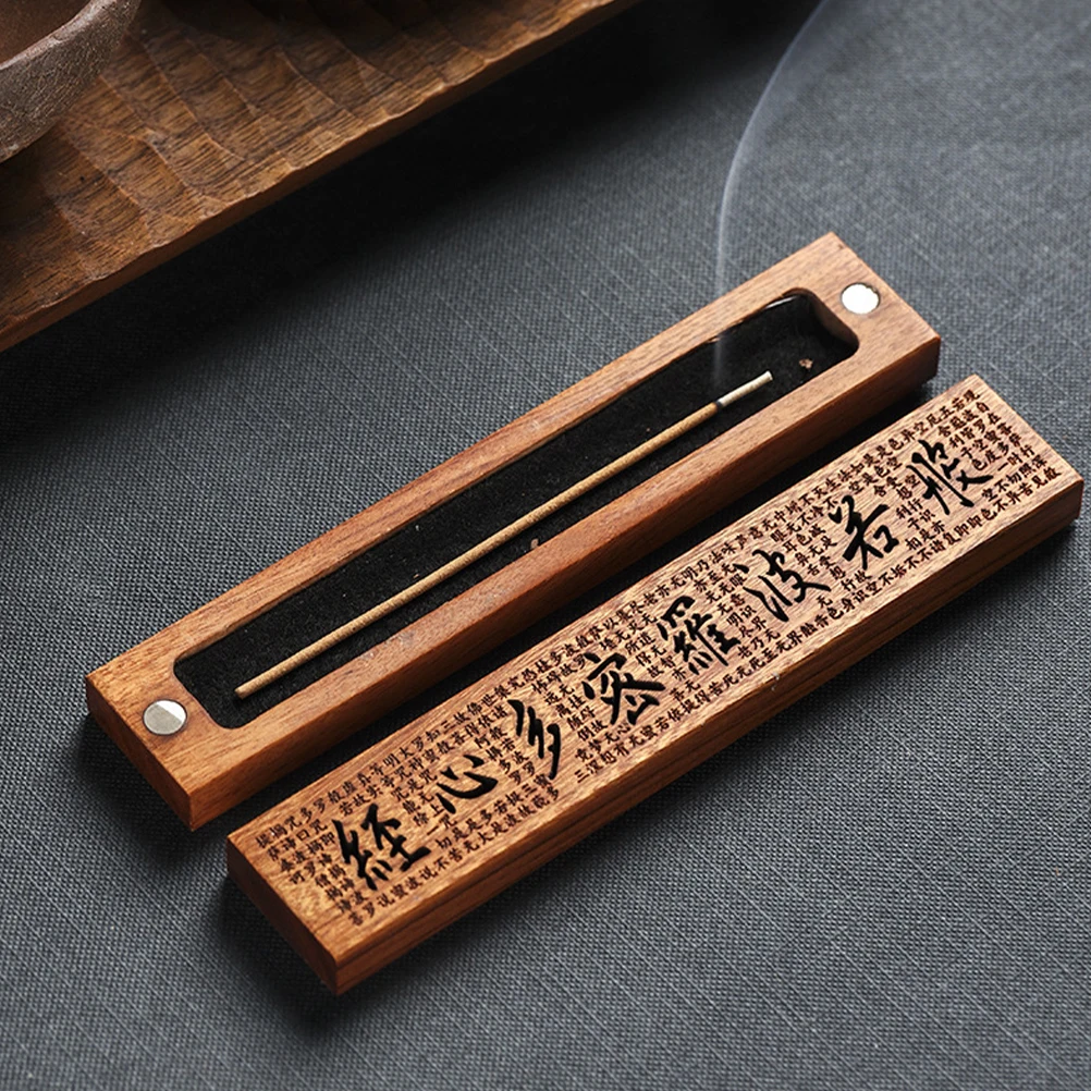 

Incense Box Mini Retro Zen Carved Line Stick Holder Aromatherapy Home Office Meditation Decor Storage