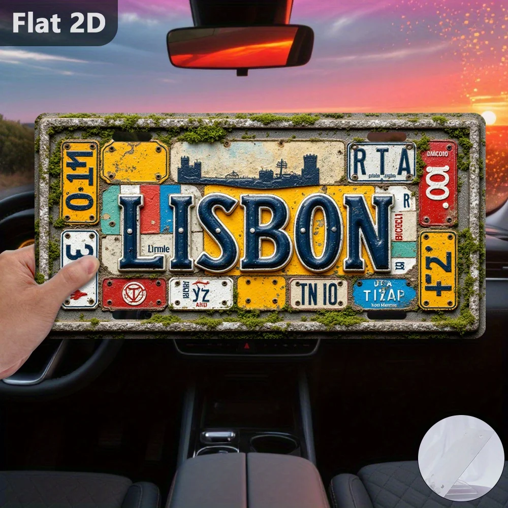 AL Sign - Vintage Durable Metal Plaque Wall Decor, Lisbon License Plate Collage Home Office Bar Man Cave Wall Art