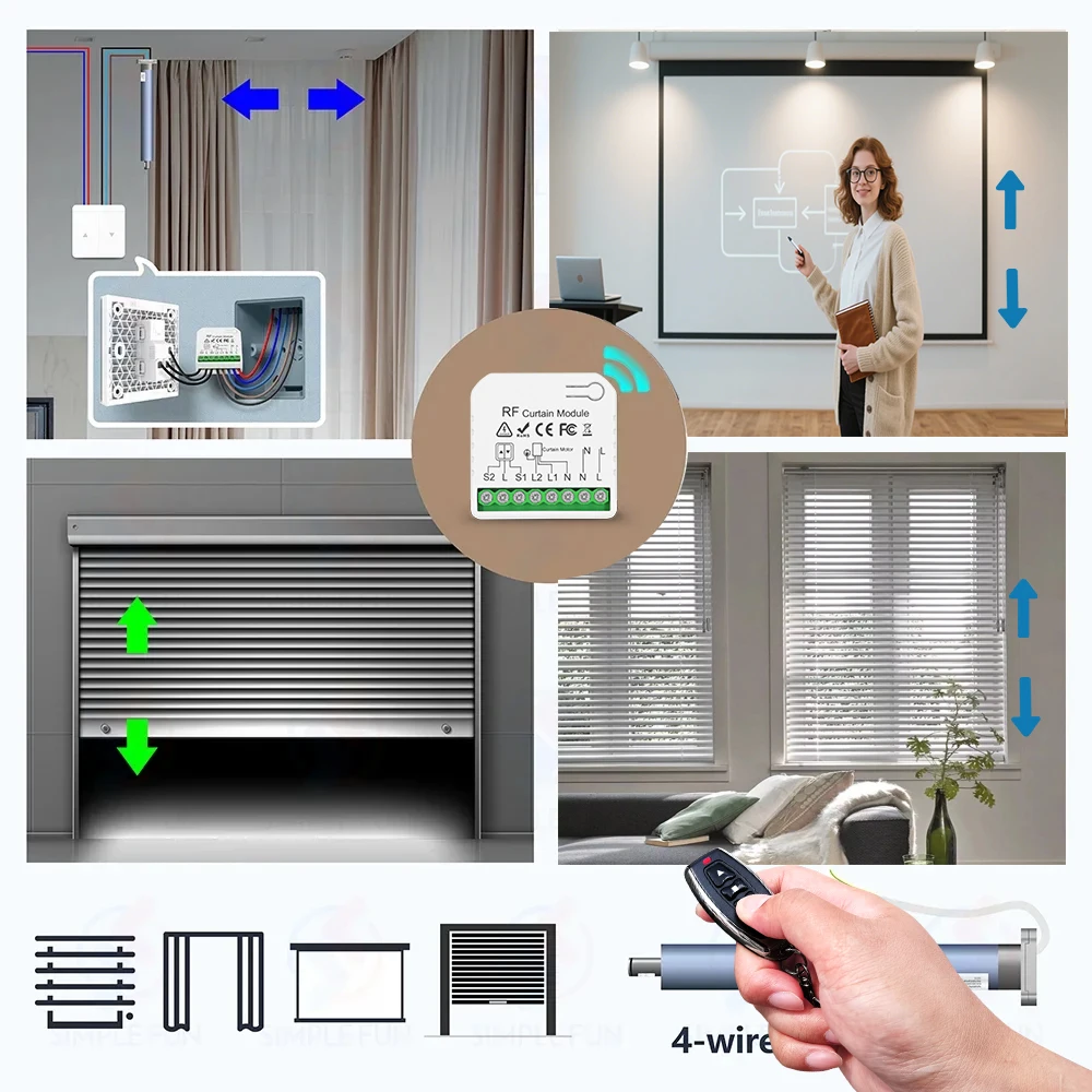 RFModule(No WiFi)433Mhz Universal Roller Shutter Curtain Wireless Switch Remote Control AC 110V 220V for Home Blind Garage Door