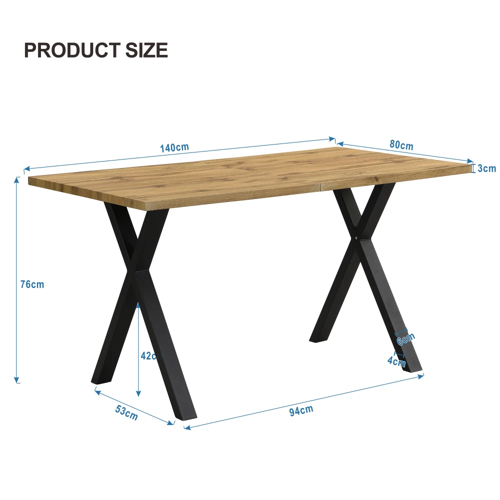 Esstisch, gekreuztes Design, rechteckiger Esstisch, Couchtisch, moderner, einfacher Esstisch aus Schmiedeeisen, 140 x 80 x 76 cm – Detail 4