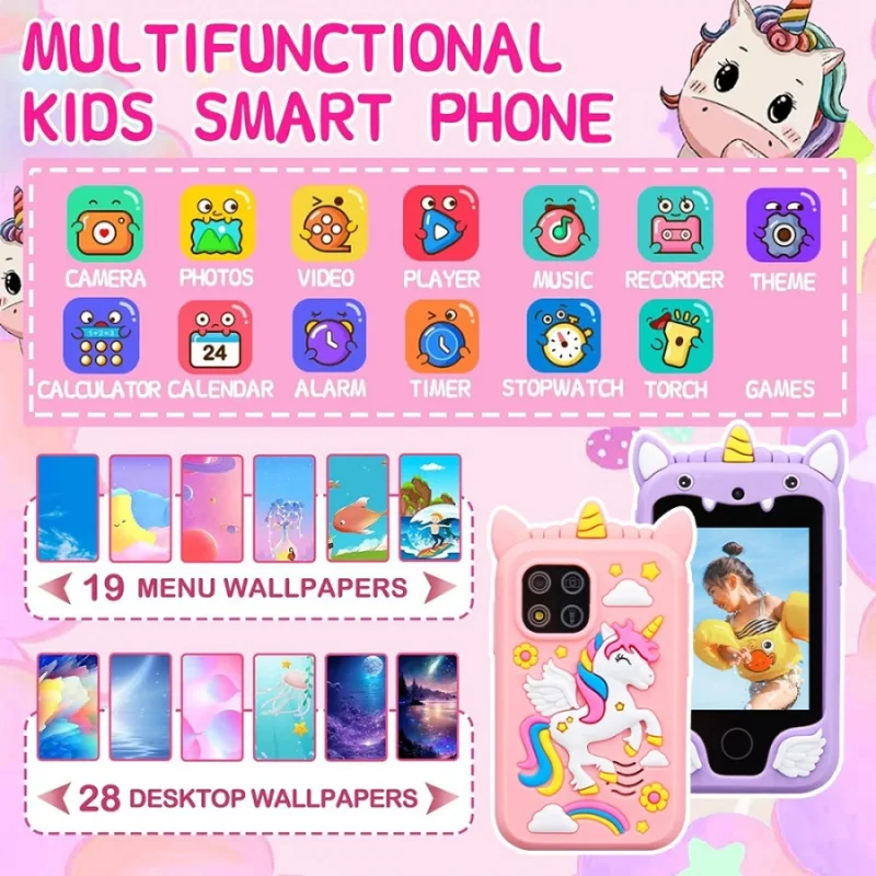 1pc children's camera HD take photos touch screen game console kid's toy mobile phone alarm clock timer storybook music player