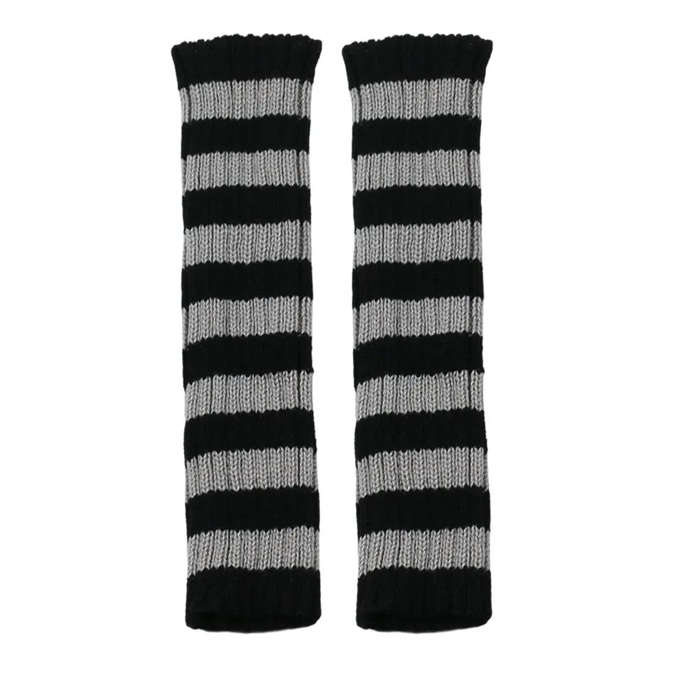 Y2K Striped Fingerless Arm Warmers Women Daily Wear Gothic Lolita Gloves Knit Sleeves Stretch Autumn Winter JK Cosplay Arm Cover - view 6