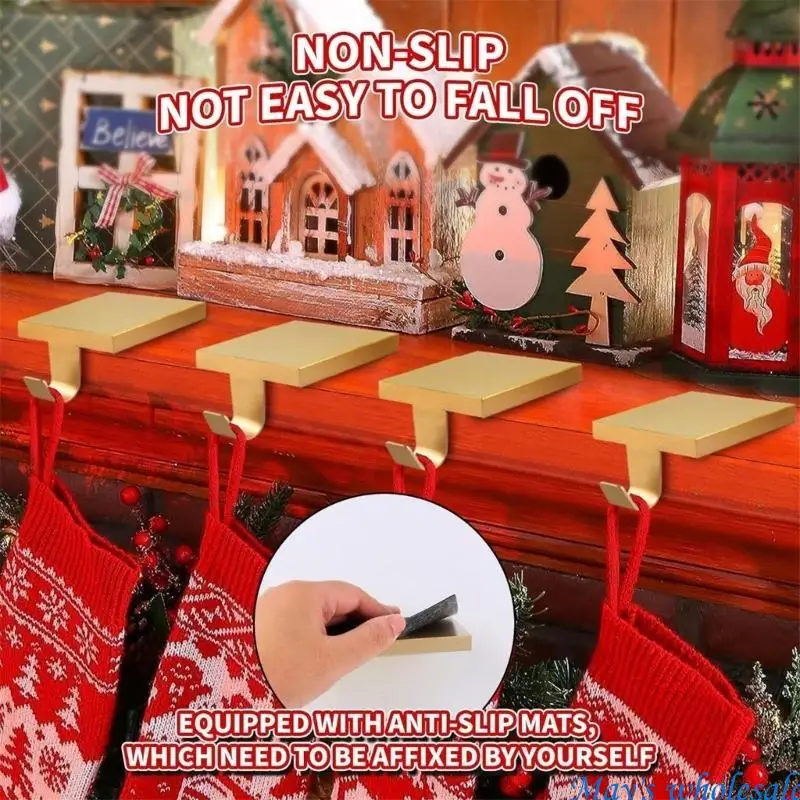 Pack of 4 Elegant Christmas Stocking Hangers for Delicate Holiday Mantel Display 448A