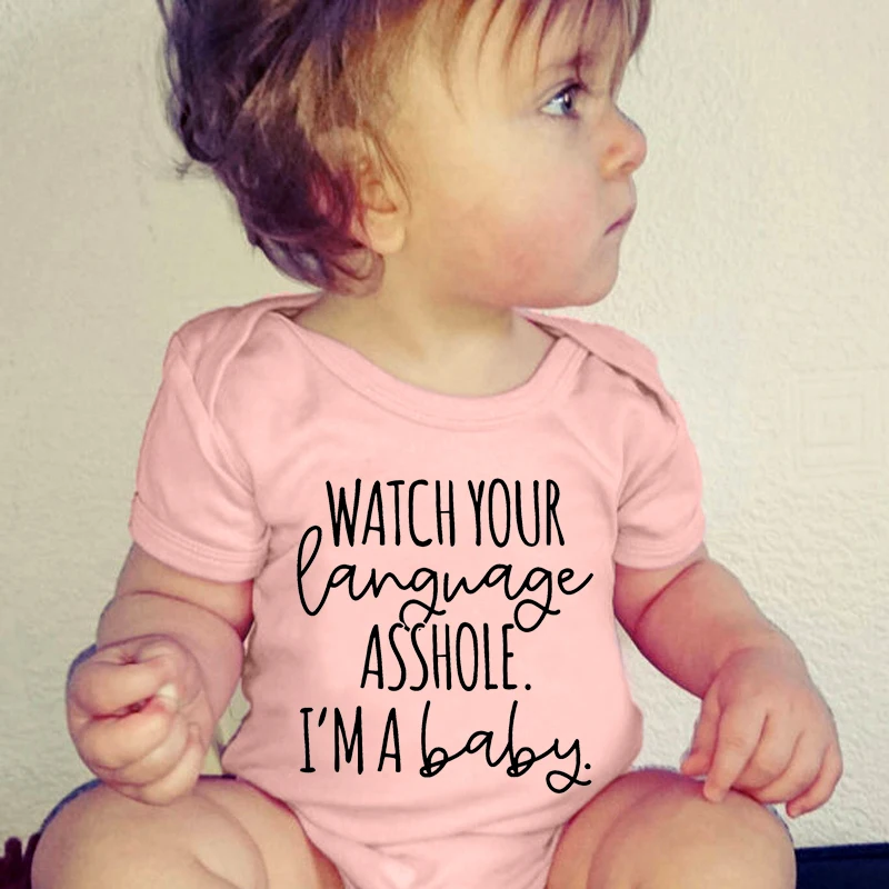 Watch Your Language I'm A Baby Newborn Letter Printed Romper  Harajuku Style Baby Boys Clothes Bodysuits Toddler Girls Jumpsuits