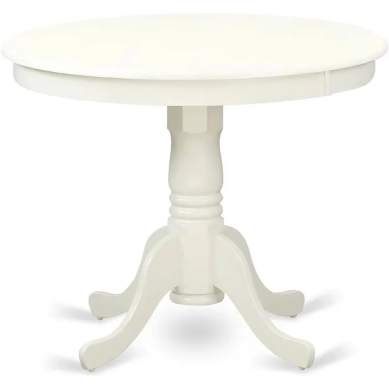 5 Piece Dinette Set for 4 Includes a Round Kitchen Table with Pedestal and 4 Dining Chairs, 36x36 Inch, Linen White