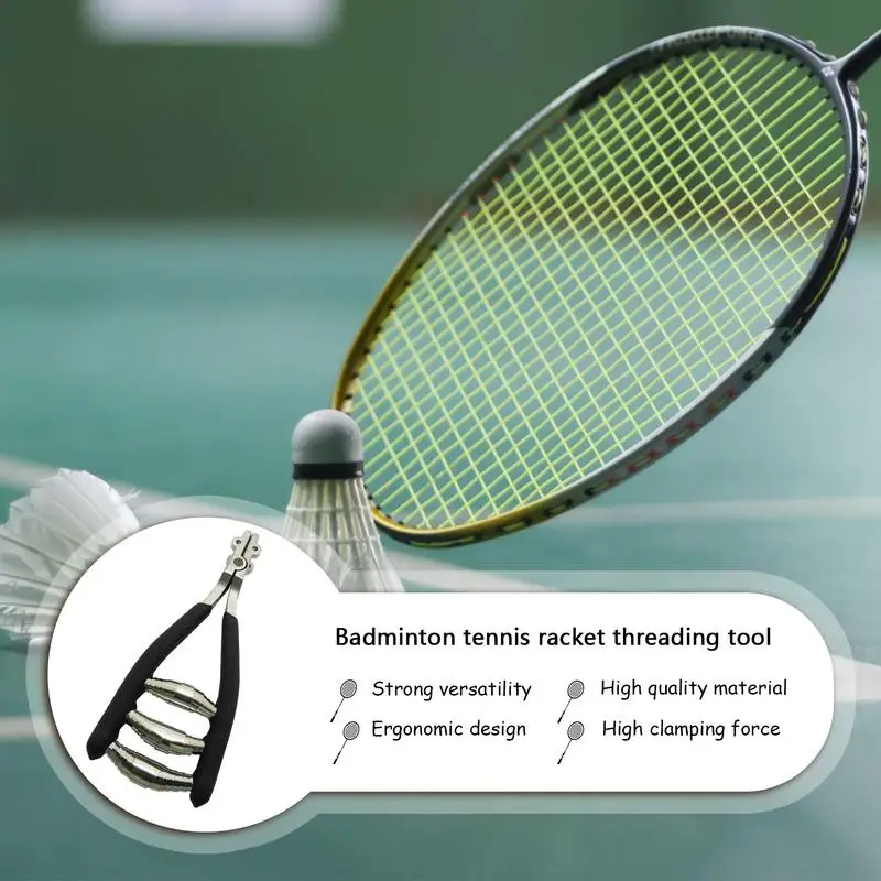 Tennis Racket Threading Tool Racquet String Clamp Threading Tool Stainless Steel Badminton Racquet Clamp Clamping Tool Spring