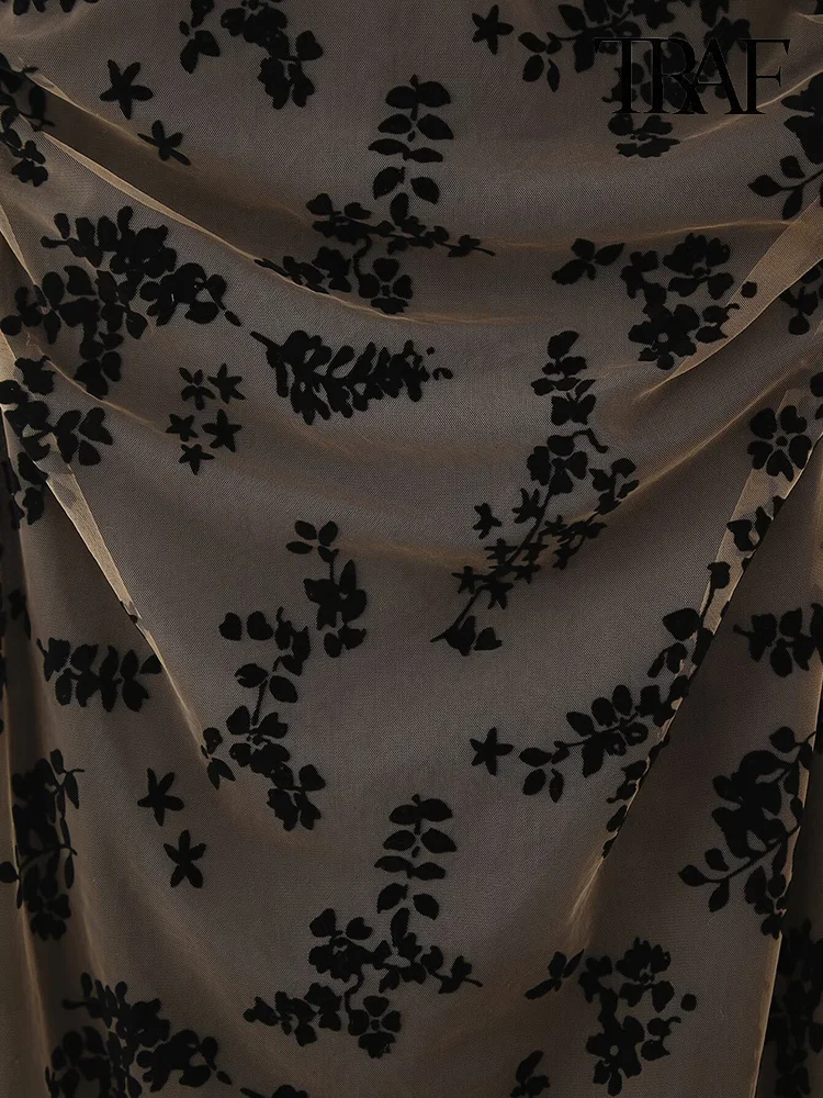 TRAF donne estate nuovo retrò elegante bruciato fiore stampa splicing maglia cavezza abito ins super fuoco spalline sottili backless Slim sottile temperamento abito fata