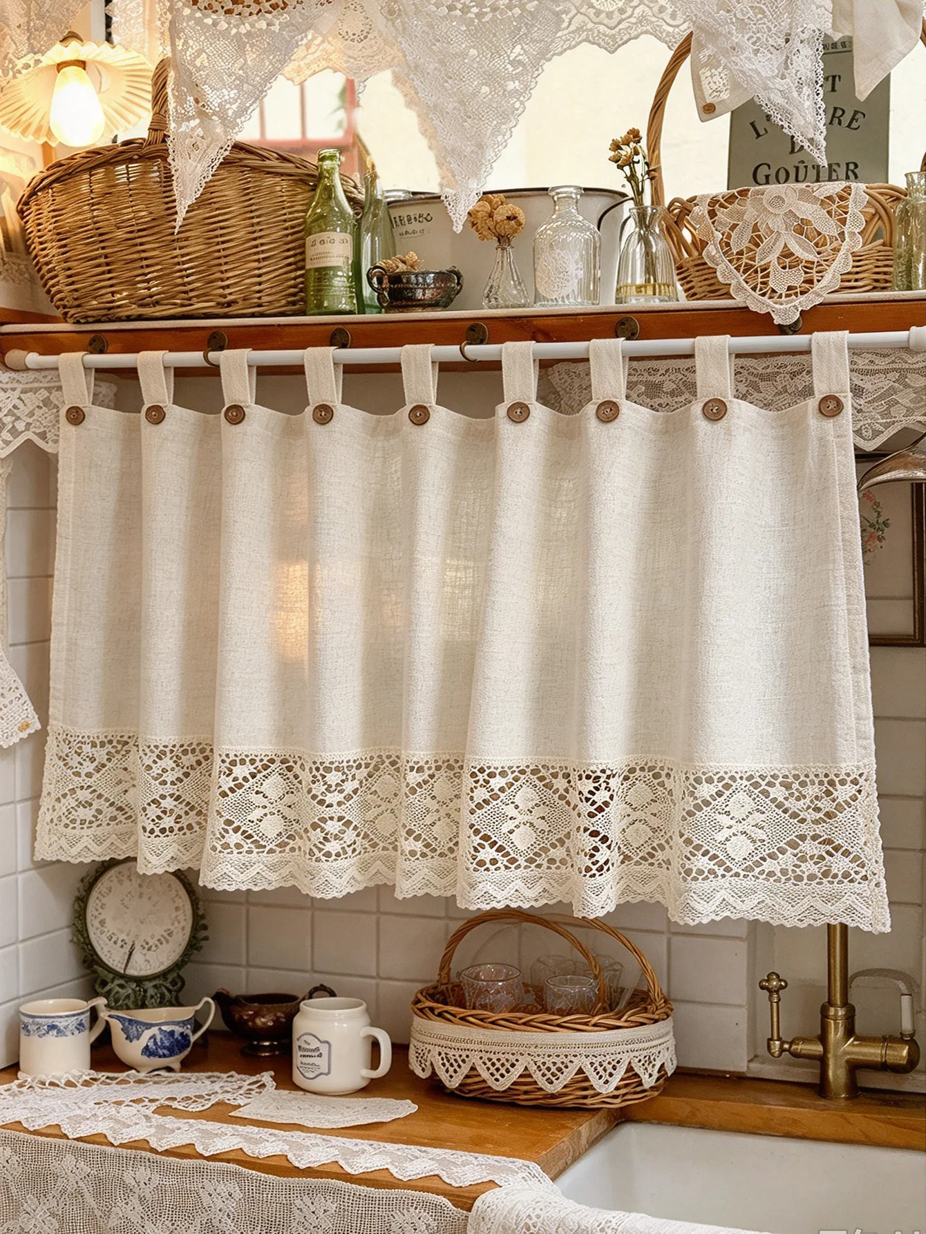 1Pc,Gingham Ruffled Curtain,Kitchen Sink Curtain with Bows,Hook and Loop Fastener Cabinet Skirt for Bathroom Vanity Dust Cover