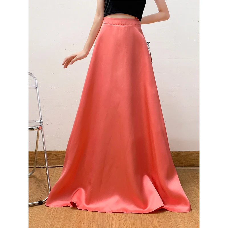 

Ele A-Line Midi Skirt High Waist Fulln Dra Long Women Tall Floor-Length Summer Skirts Ele Pure Color