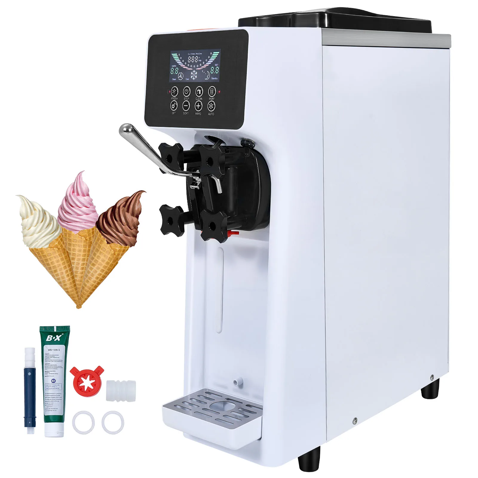 SucceBuy Commercial Ice Cream MachineSingle Flavor Countertop Soft Serve Ice Cream Maker Touch Screen Auto Clean Pre-cooling