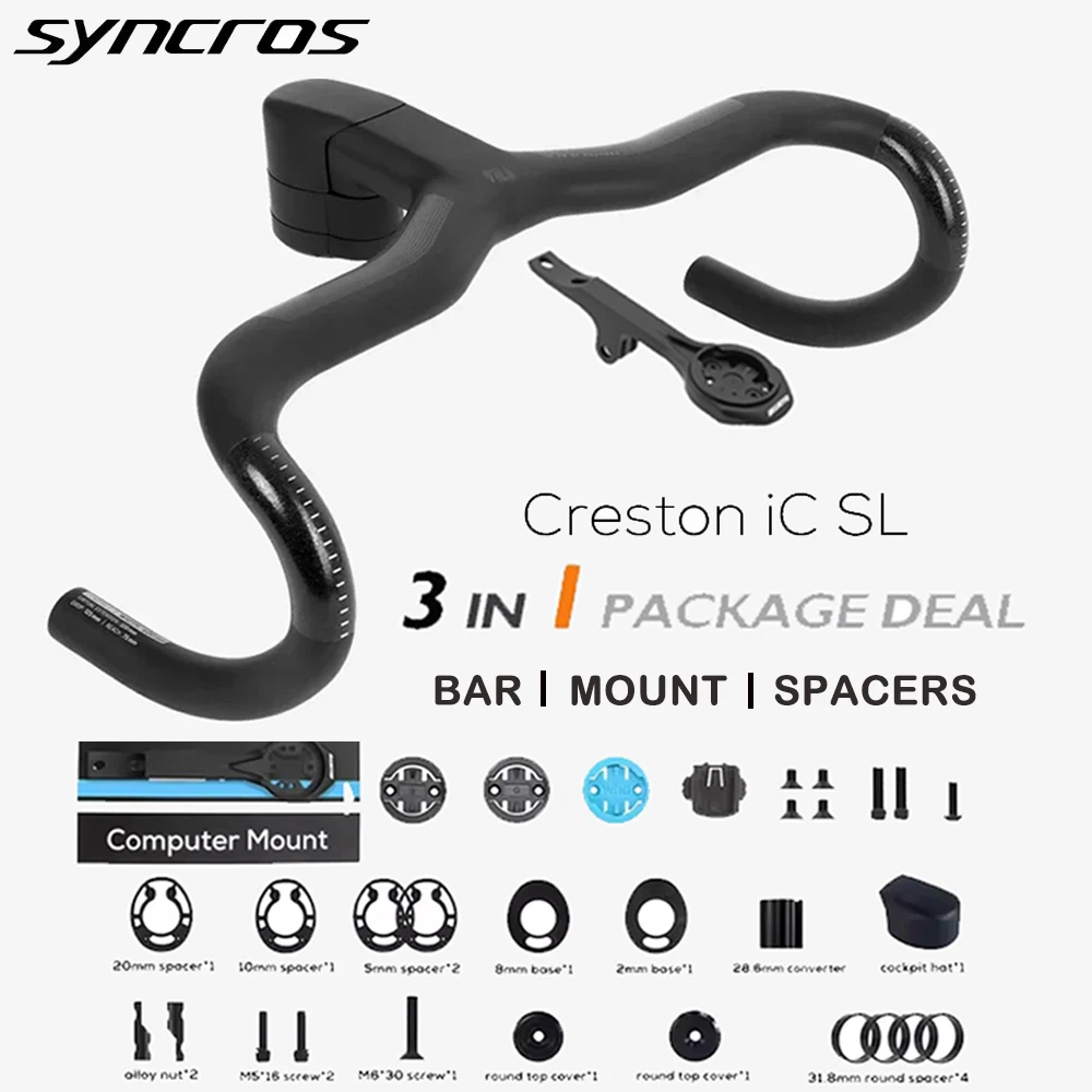 Syncros Creston IC SL Carbon-Cockpit Vollständig Intern Verlegter Kabel-Rennrad-Lenker Di2 Matt Schwarz Integrierter Carbon-Lenker