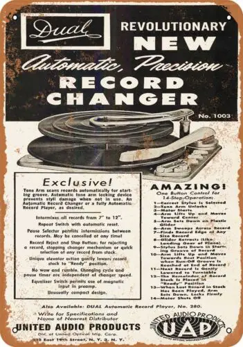 Metal Sign - 1955 Dual Turntables - Vintage Look Reproduction