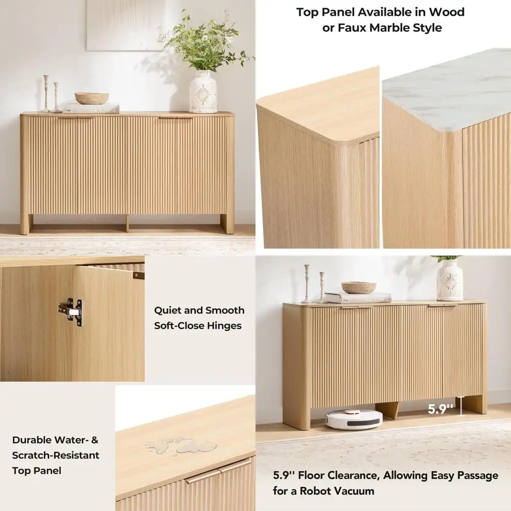

61 Oak Sideboard Cabinet with Adjustable Shelves for Living Room, Kitchen, or Bar Storage
