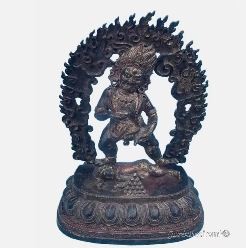 28cm Antique Black God of Wealth Jambhala India Tara Sakyamuni Buddha statue