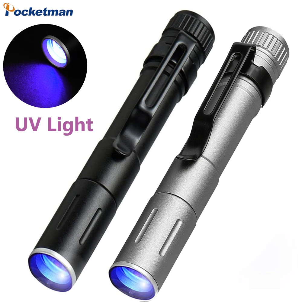 

395nm UV LED Flashlight Mini Zoomable Torch Small Pen Light Pocket Clip Black Light Medical 3Modes for Pet Urine Stains Bed Bug