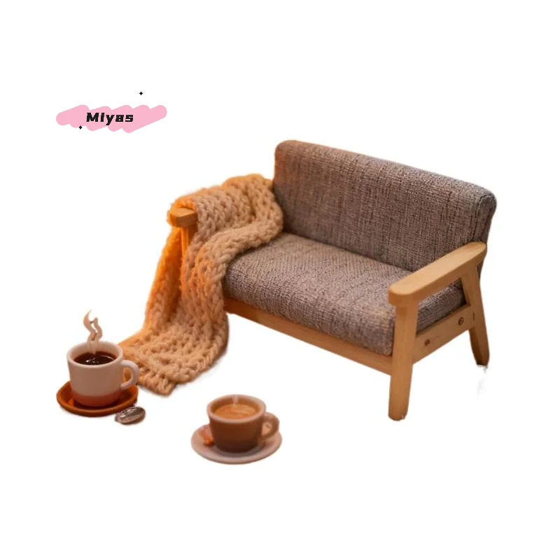 Juego de sofá doble en miniatura de madera para casa de muñecas, escala 1/12, muebles para sala de estar, decoración para casa de muñecas, 1 Uds.