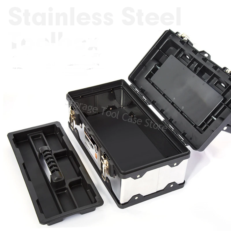 Tool box Stainless Steel Toolbox 2-Layer Tools Storage Box Empty Large Tool Case Hardware Suitcase Metal Portable Tool Organizer