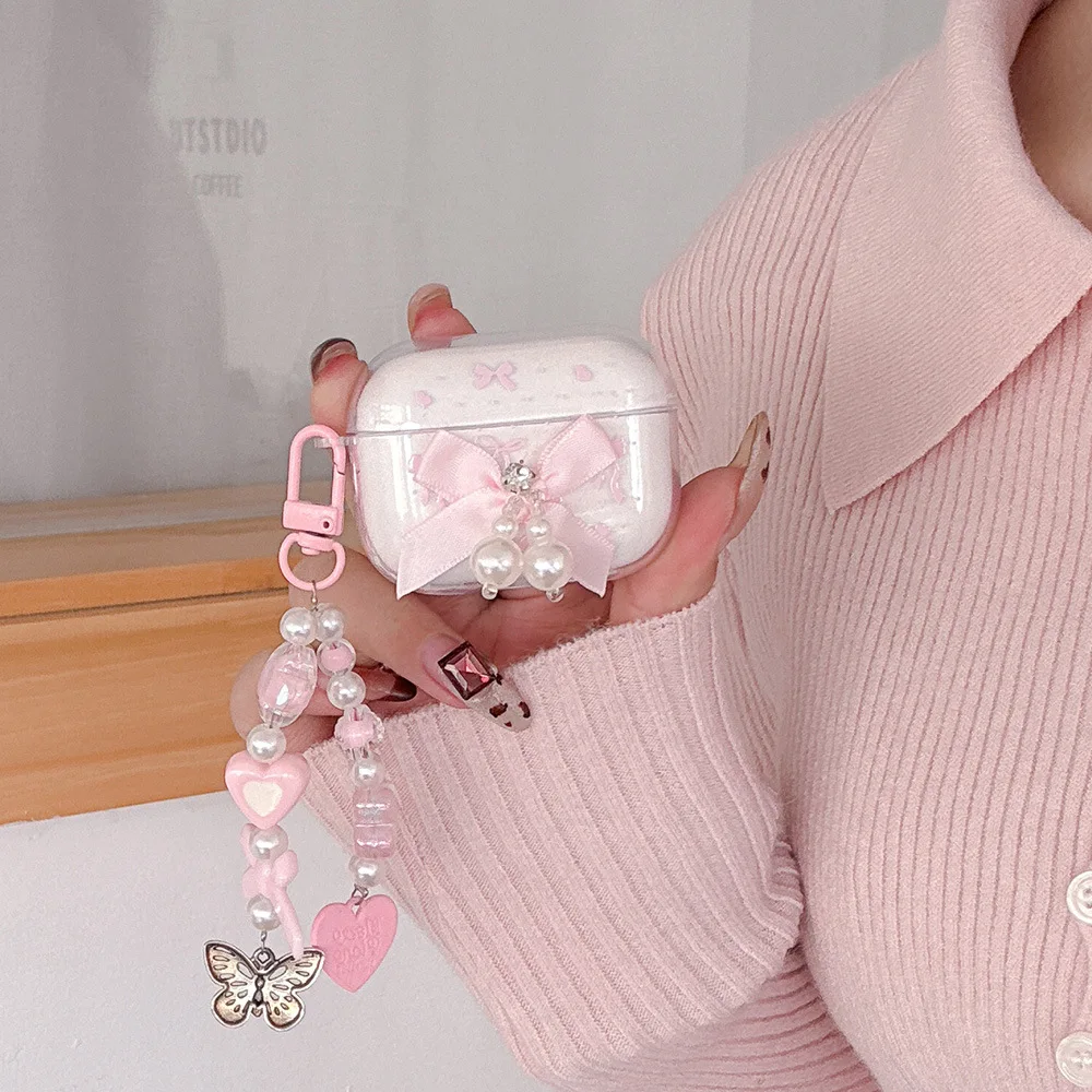

Sweet Bowknot Earphone Case For Airpods 1 2 3 4 Pro 2 3 Cute Wireless Bluetooth Headset Protective Cover With Pendant