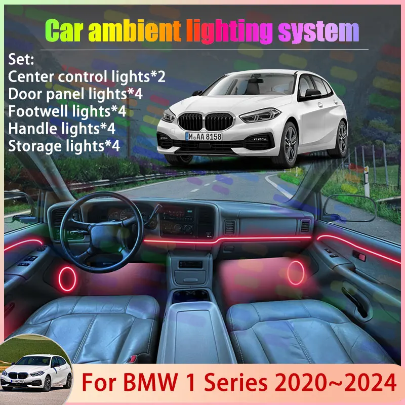 

Для BMW 1 серии MK3 F40 2020 ~ 2024 Хэтчбек Seda 2/18 в 1 автомобильный атмосферный светильник RGB абажур ансамбль стример атмосферный набор