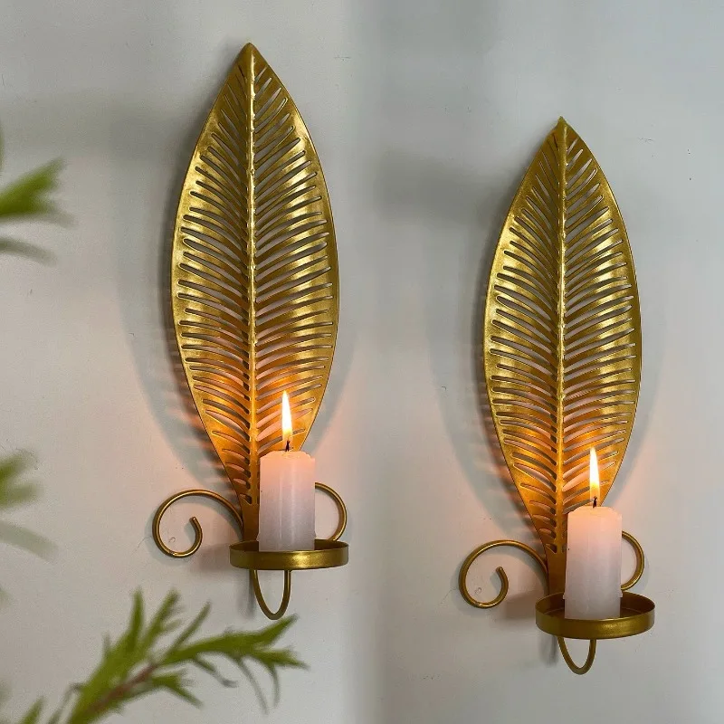 A Pair Nordic Wall Candlestick Leafs Candle Holders Hanging Wall Decoration Shooting Props Iron Candle Holder Home Decor