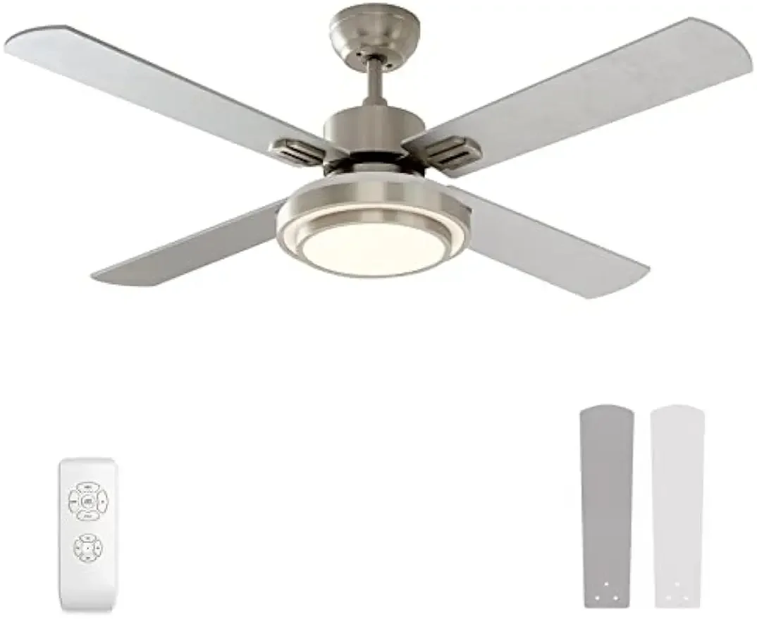 Ceiling Fan with Lights Remote Control, 52 Inch, Brushed Nickel Motor (4-Blades)