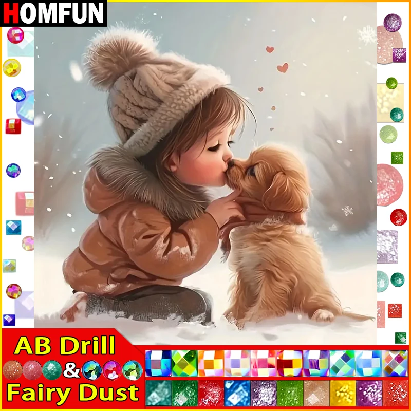 

HOMFUN Фея Пыль AB Алмазная картина "Портрет Девушка Собака" 5D DIY Алмазная вышивка Полный квадратный/круглый горный хрусталь изображения