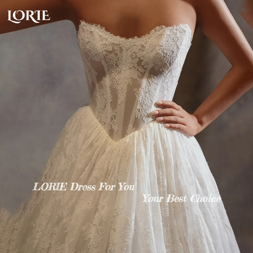 LORIE Vintage Lace Wedding Dress A-Line Strapless Appliques Princess Bridal Gown V Corset 3D Flower Ball Bride Gown Customized image 3