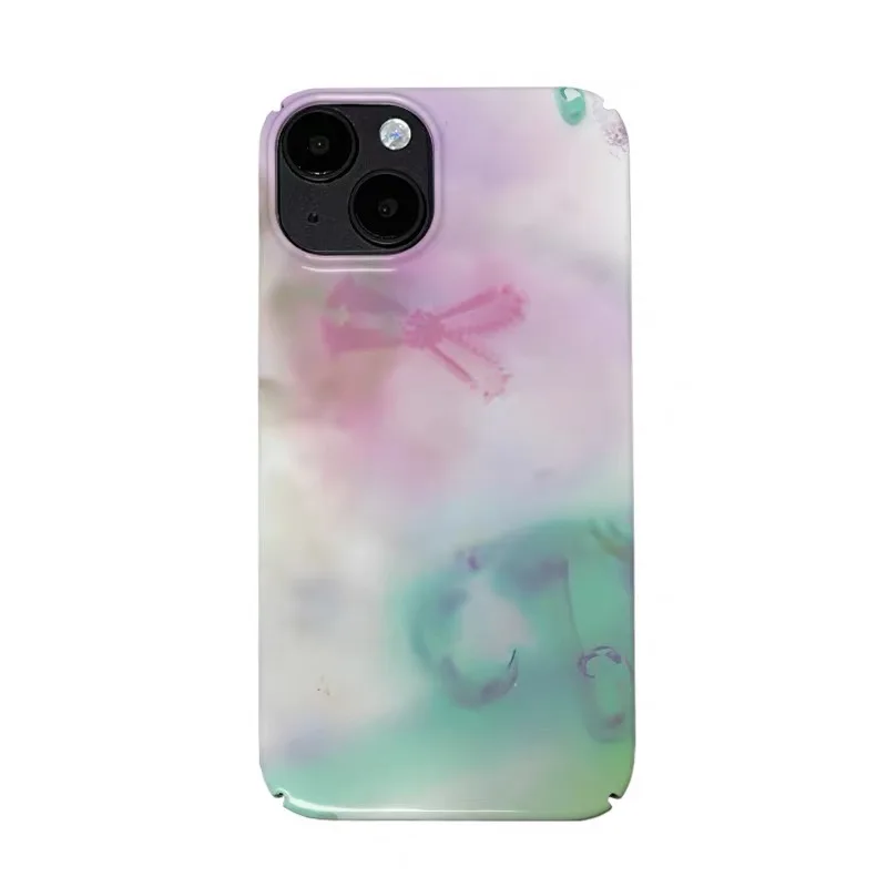 

Ins Korean Dopamine Pink Green Gradient Painting Phone Case for IPhone 16E 15 14 11 12 13 Pro Max Plus XR XS MAX SE3 Back Cover