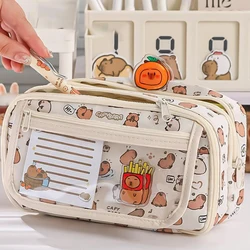 Kawaii Cartoon Cute Capybara Pencil Case Large Capacity Transparent Pencil Case Student Stationery Organizer School Supplies