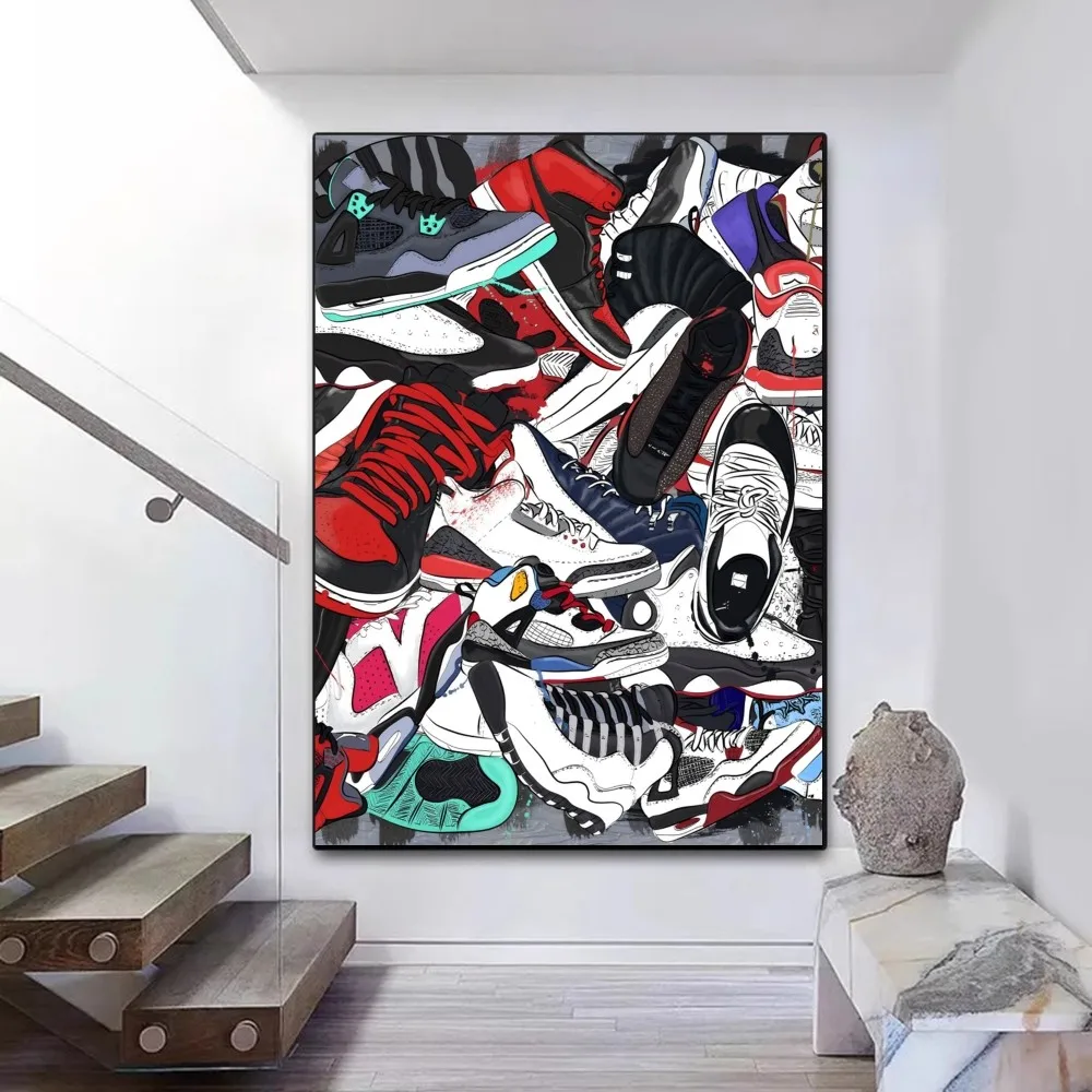 Graffiti Sneakers Wall Art Poster Sticky HD Quality Wall Art Retro Posters for Home Kawaii Room Decor