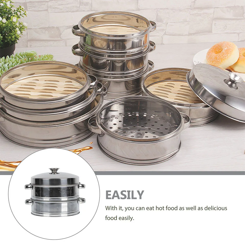 

20cm Stainless Steel Steamer Double Layer Dim Sum Basket Home Kitchen Multi functional Food Steamer Lid for Buns Dumplings